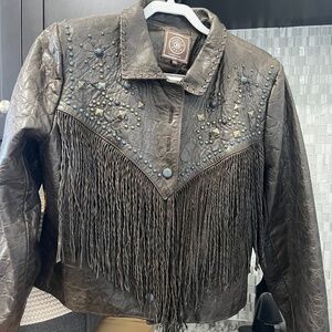 Leather fringe jacket